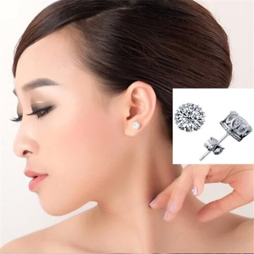 1 Pair Classical Silver Color Earrings Elegant Jewelry Multi Prongs Zirconia CZ Crown Stud Earring