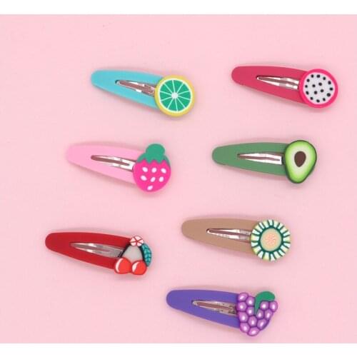 2Pcs 5Cm Korean Girl Snap Hair Clips Kids Matte Texture Barrettes Cute Candy Color Fruit Hairpin Women Girls Styling Accessories