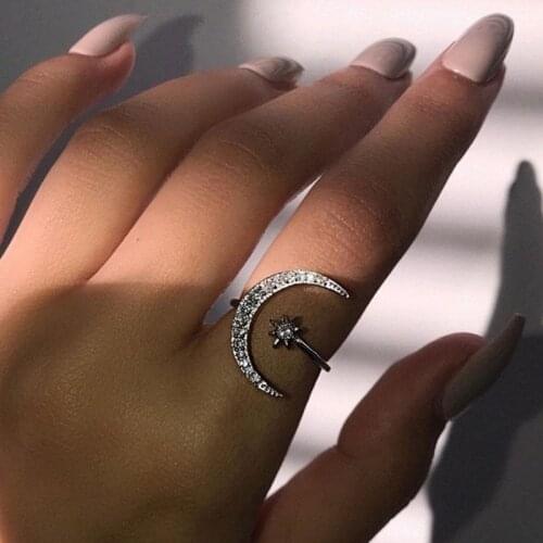 Fashion Ring Finger Moon Star CZ Ring for Women Jewelry Pure Wedding Engagement Sepcial Unique