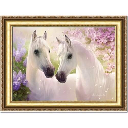 Diamond Painting Cross Stitch Kit Diamond Embroidery Two White Horse 40x50cm 3d Square Drill Mosaicl Full Canvas Hand Embroidery