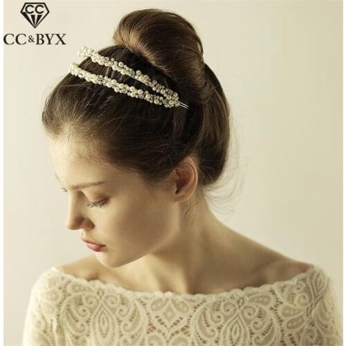 CC Hairband Crown Mariage Bridal Crystal Freshwater Pearl Double Wedding Hair Accessories For Women Party Romantic Jewelry o863