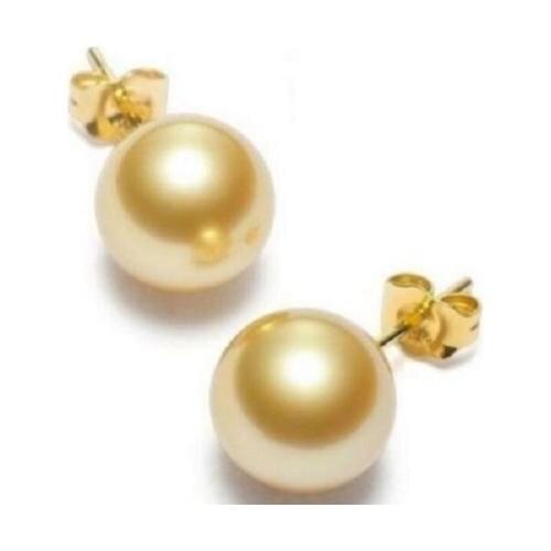 Lovers women good Wholesale price 16new BEAUTIFUL 10-11MM AAA NATURAL SOUTH SEA SHELL PEARL EARRING YELLOW STUD