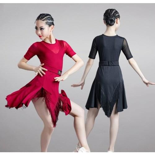 Children Latin Dance Tassel Dress Spring Summer Girls Dance Practice Costumes Performance Competition Grade Examination Dress