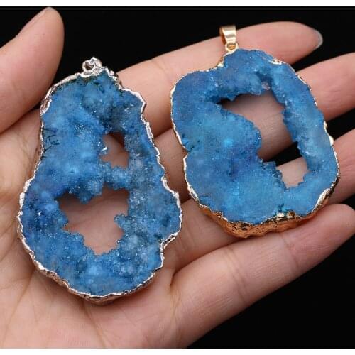 Natural Stone Druzy Pendants Irregular Silver-plated Druzy Charms for Jewelry Making DIY Women Necklace Earrings Accessories