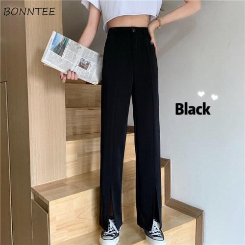 Casual Pants Women Autumn Large Size XS-5XL Wide Leg Split Simple College Girls All-match Fashion Korean Style Solid Newest Cozy