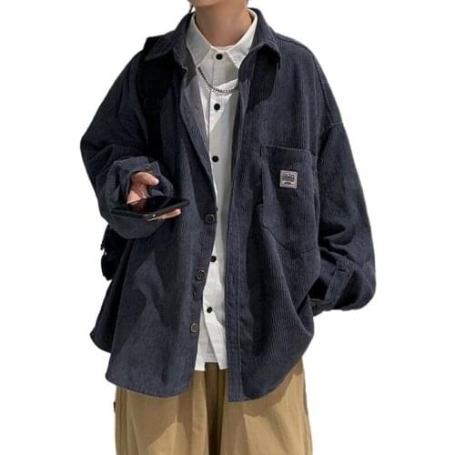 Corduroy shirt mens long sleeve winter Korean fashion handsome big fat loose Hong Kong Style Japanese shirt coat