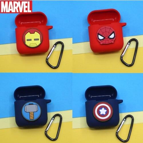 Cartoon Marvel Anti-fall Dust-proof Protective Cover Silicone Case With Carabiner for QCY T8 Wireless Bluetooth Earphone