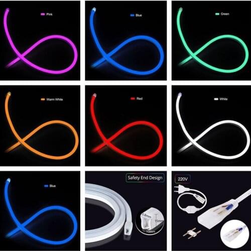 1m 5m IP67 waterproof LED Strip Light Neon Flexible Rope Tube Red Green Blue white Yellow warm white 220VAC with EU Plug