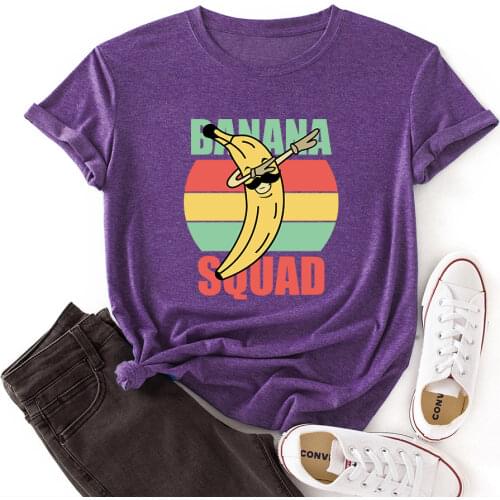 Funny Banana Squad T-Shirt Women Short Sleeve Colored Casual T-Shirts Summer Graphic Tee Shirts Female Clothes Tops Shirt