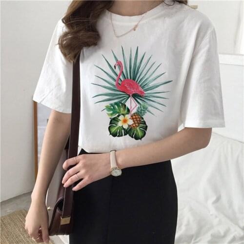 2021 Women Tshirts Graphic Flower Flamingo Print Cute Fashion Tops Ladies harajuku Casual Short sleeve summer clothes for woman