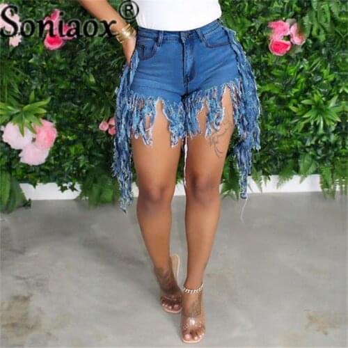 Plus Size 2021 Women Summer Shorts Jeans Tassel High Waist Casual Zipper Fly Jeans Ladies Street Night Club Skinny Denim Shorts