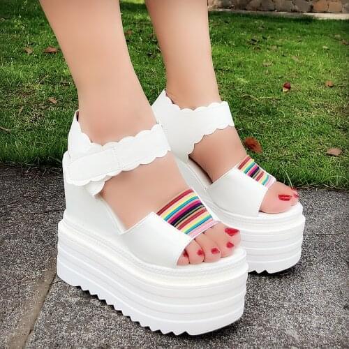 2019 New Summer Women Sneakers Sandals Peep-toe Wedge Platform Shoes Woman 13CM Heels Thick Bottom Casual White Beach Flip Flop