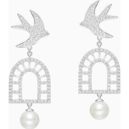 SLJELY Luxury Brand S925 Sterling Silver Swallow Flower Corridor Drop Earrings Inlay Full Cubic Zirconia Fashion Women Jewelry