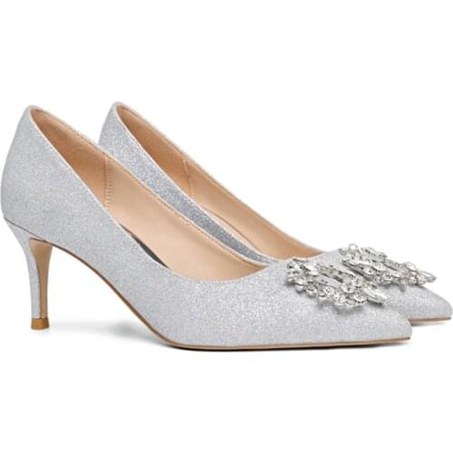 2021 Women 6cm/8cm High Heels Pumps Lady Silver Sequin Glitter Sexy Pointed Toe Asakuchi Party Wedding Bridal Shoes Size 33-42