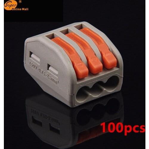 100 Pcs PCT-213 3 Pin Universal compact wire wiring connector conductor terminal block with lever connector