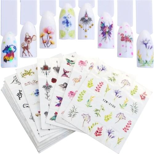 WUF 12PCS Nail Sticker Flower Elegant Watermark Slider Sets Colorful Polish Decals Wraps for Manicure Nail Art Accessory