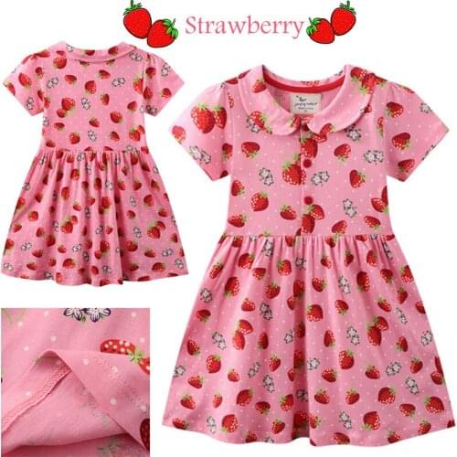 2021 Sweet Formal Short Sleeve Strawberry Pink Princess Dress Vestidos Kids Girl Clothes European American Design Summer Dress