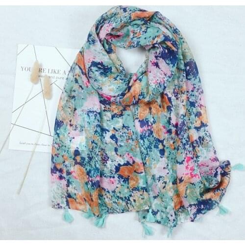 2021 Fashion Newest Floral Pattern Cotton Tassel Sequins Scarf Shawls Wraps Hijabs 10pcs/lot
