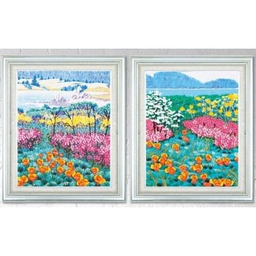 50x60cm 3D Plant flowers Ribbon embroidery kit stain painting set handcraft kit DIY handmade needlework art home decor