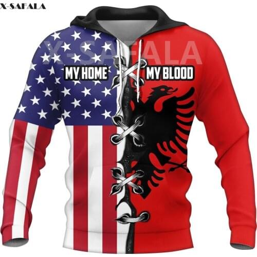 Albania USA Skull Eagle Knight Map Flag Name 3D All Printed Hoodie Man Women 7 Harajuku Zipper Pullover Sweatshirt Jacket