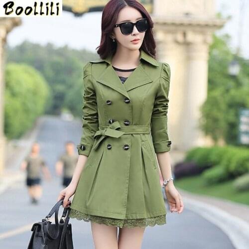 Boollili Wine Red Lace Trench Coat Para As Mulheres Long Coat Female Spring Autumn Outwear Windbreaker Plus Size Women Clothing