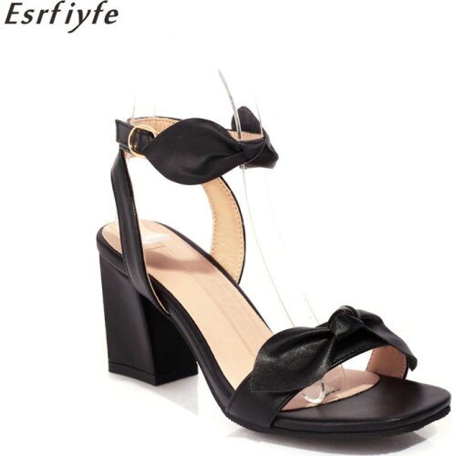 ESRFIYFE 2021 New Fashion Thick Heels Sandals Women Shoes Black Womens Sandals Summer Sweet Peep Toe Brand Sandals Big Size 48