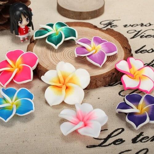 4pcs 35mm New Fashion Lovely Charming Mixed-color Polymer Clay Flower Loose Spacer Beads Plumeria For DIY Jewelry Making