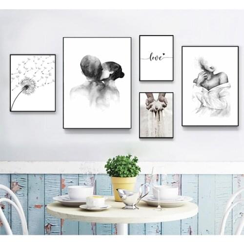 Black White Romantic Hand In Hand Canvas Painting Love Quotes Wall Art Poster Print Fashion Picture Couples Lovers Room Decor1