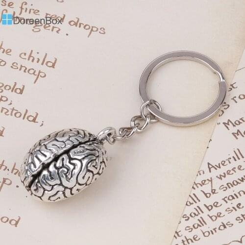 Doreen Box 3D Keychain & Keyring Key Chains Anatomical Human Cerebrum Brain Halloween Jewelry Silver Color Color 1 Piece