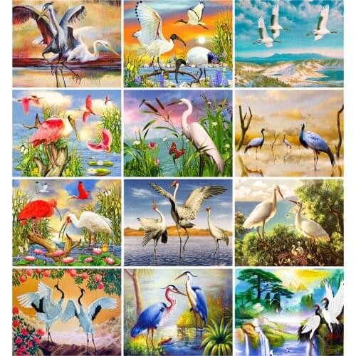 EverShine Oil Paint By Numbers Crane Coloring By Number Animals Picture Hand Painted Set Wall Art Home Decor