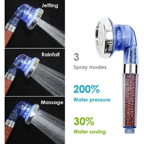 Bathroom 3-Function SPA Shower Head With Switch On/off Button High Pressure Anion Filter Bath Head Water Saving Shower