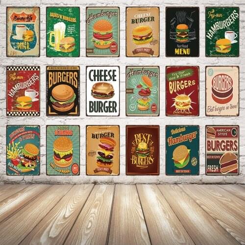 [ Kelly66 ] Try Hot And Fresh Hamburger Fast Food Menu Metal Sign Tin Poster Shop Decor Bar Wall Art Painting 20*30 CM Size Dy29