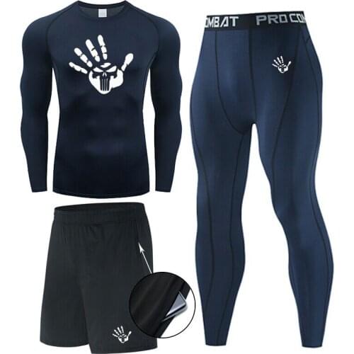 HOT Compression Men Sport Suits Quick Dry Fit Running Leggings Sports Jogging Training Gym Fitness Tracksuits Set MMA Rashguard