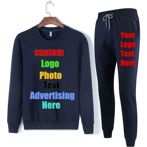 Oversized Solid Custom Logo Photo Print Text Men Sweatshirt Sets Suits Two Pieces Unisex Lovers Women Hoodies Pant Tracksuit Top