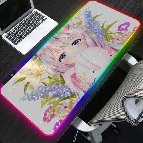 Rgb anime mouse pad genshin impact led lighting keyboard large gaming accessory pad player mousepad PC cute desk mat