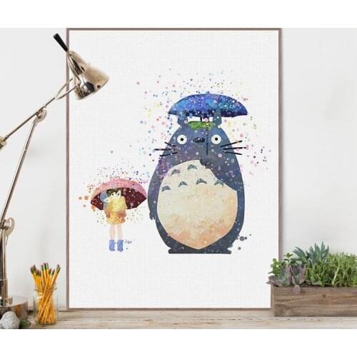 Miyazaki Comics Totoro Family Decorative Painting Poster Cartoon Watercolor Painting Poster Home Decor Picture