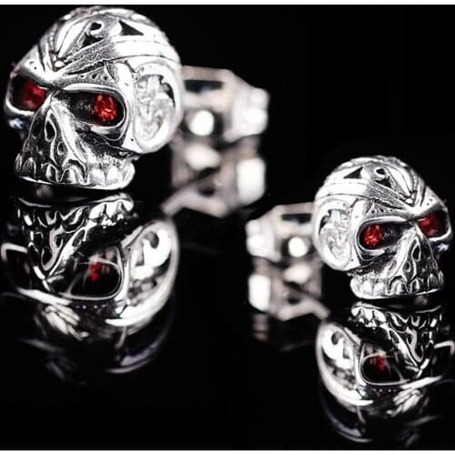 Mens Stainless Steel Earrings Punk Style Red Eye Skull Stud Earrings Motorcycle Party Cool Earrings Hip Hop Jewelry Accessories