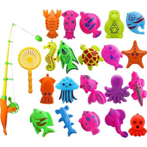MagiDeal 1Set Fish Model Set Baby Magnetic Fishing Bath Time Water Toy for Bathroom Beach Outdoor Fun Kids Pretend Play Toys