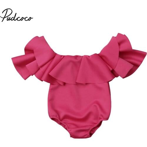 2020 Brand New Newborn Infant Kids Baby Girls Off Shoulder Bodysuits Short Ruffles Sleeve Solid Jumpsuits Summer Outfit 0-12M