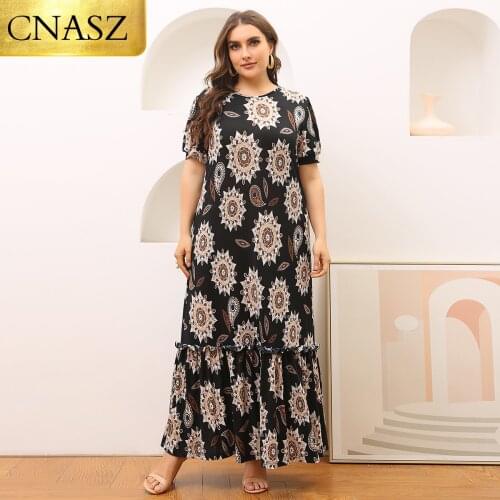 2021 Womens Summer New Style Bohemian Fashion Print Stitching Dress Islamic Turkey Long Skirt Dubai Middle East Fashion Ladies