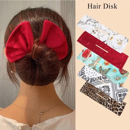New Women Hair Disk Hair Comb Silk headband printing flower Convenient Twisted Knot hairpin Hair accessories NNJ01