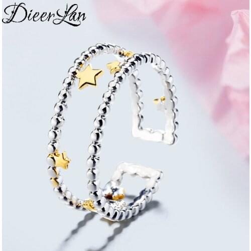 Punk Silver Color Layer Star Rings For Women Antique Ring Christmas Gifts Jewelry 2020