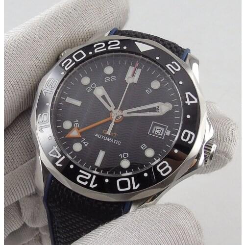 Luxury 41mm Black Sterile Dial Sapphire Glass GMT Rubber Luminous Ceramic Bezel Date Function Automatic Mechancial Mens Watch