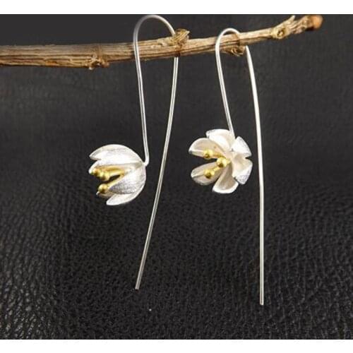 Korean Lotus Flower Earrings For Women Lady Bridal Earrings Girls Gifts Pendientes Brincos 2021