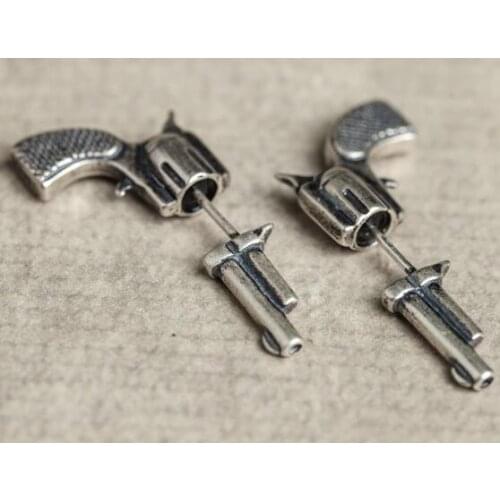 Zavorohin Unisex Gun Shaped Genuine 100% 925 Sterling Silver Pistols Stud Earrings Punk Cool Style Jewelry Creativity