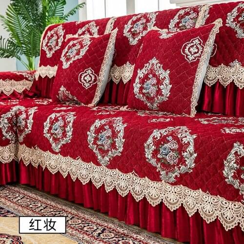 Modern Simplicity Red Jacquard Chenille Sofa Cover Living Room Anti-slip Slipcover Cushion Backrest Pillow Case Combination Kit