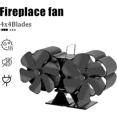 Dual Head 12 Blades Powered Stove Fan Aluminium Silent Eco-Friendly For Wood Log Burner Fireplace Fan Home Heat Distribution
