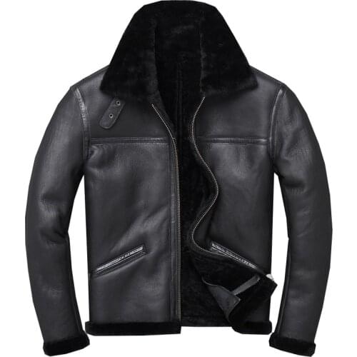 Factory 2019 New Men Black B3 Bomber Shearling Jacket 100% Genuine Thick Sheepskin Winter Russia Winter Coats Free Shipping