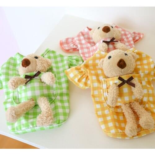 Pet clothes small and medium dog clothes cat clothes spring and summer new back bear check fly sleeve shirt