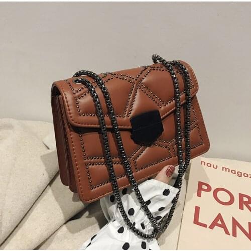 Vintage Rivet Flap Chain Womens Messenger Crossbody Bags Fashion Handbags Ladies Shoulder Bags Clutch Casual Totes Female Purse